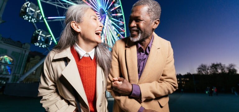 Storytelling image of a multiethnic senior couple in love